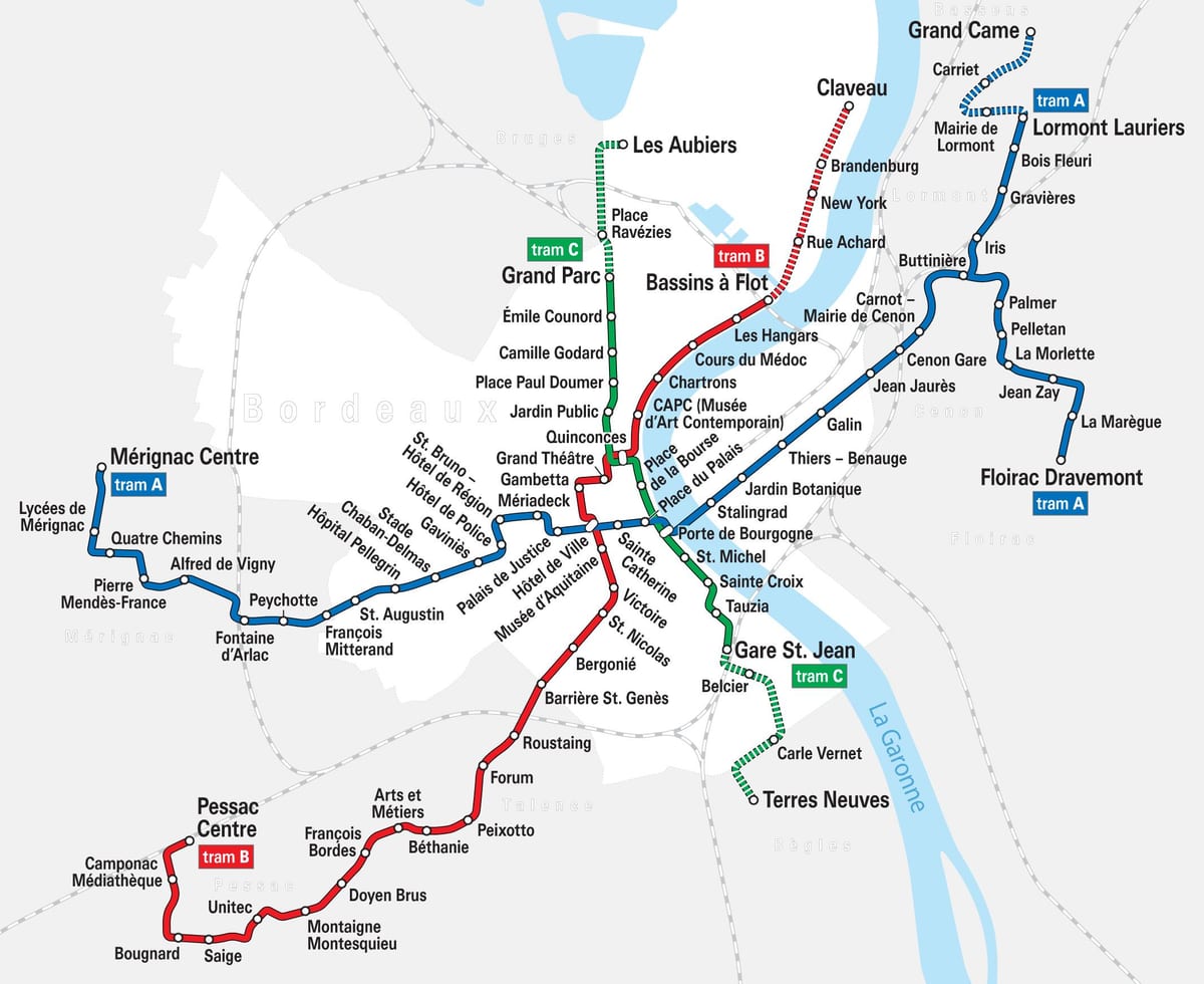 Bordeaux Straßenbahnlinie anzeigen