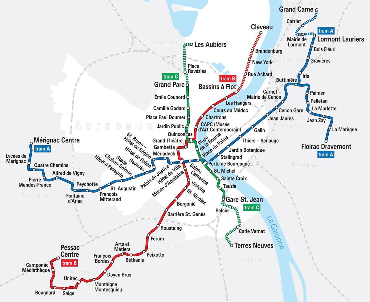 Straßenbahn map Bordeaux Frankreich