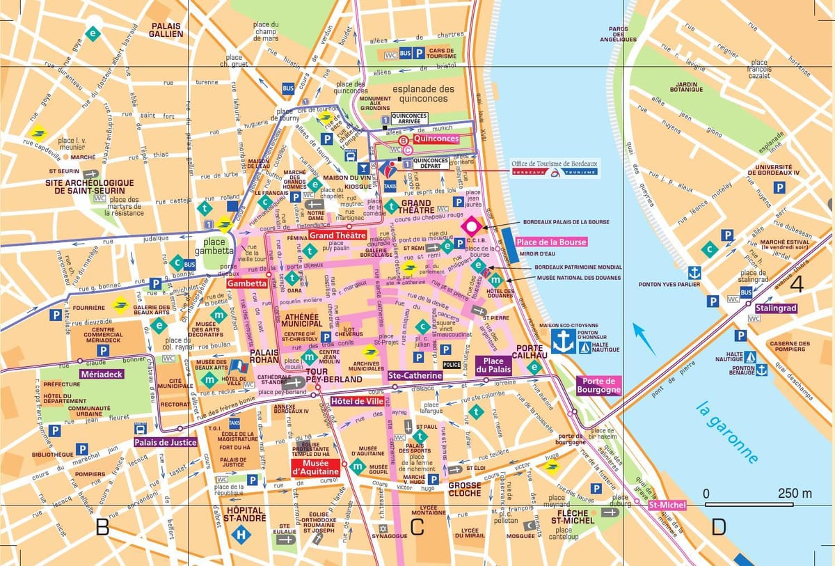 Straßenkarte Stadtzentrum von Bordeaux